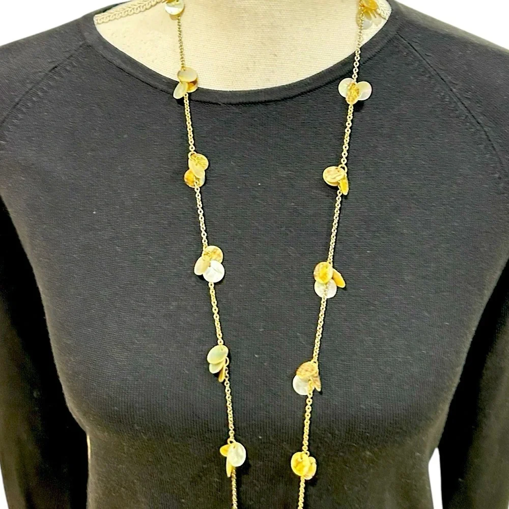 Boutique long delicate necklace mother of pearl circle beaded adjustable 18 inch